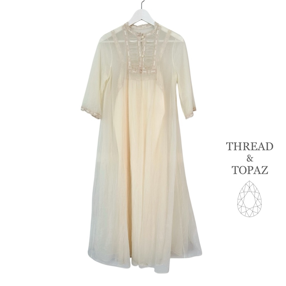 Ethereal Vintage 60s Nylon Peignoir Nightgown Robe Set Small